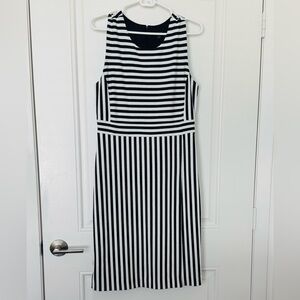 Ann Taylor Black and White Striped Midi Dress